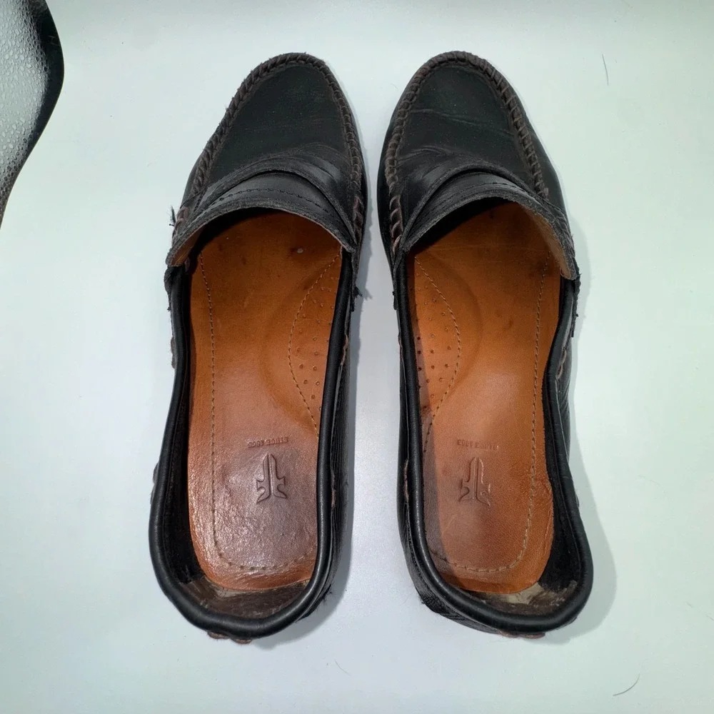 Frye Mens 10 Lewis Loafer Black‎ Oiled Leather Slip-On Driving Shoes 3480267-BLK